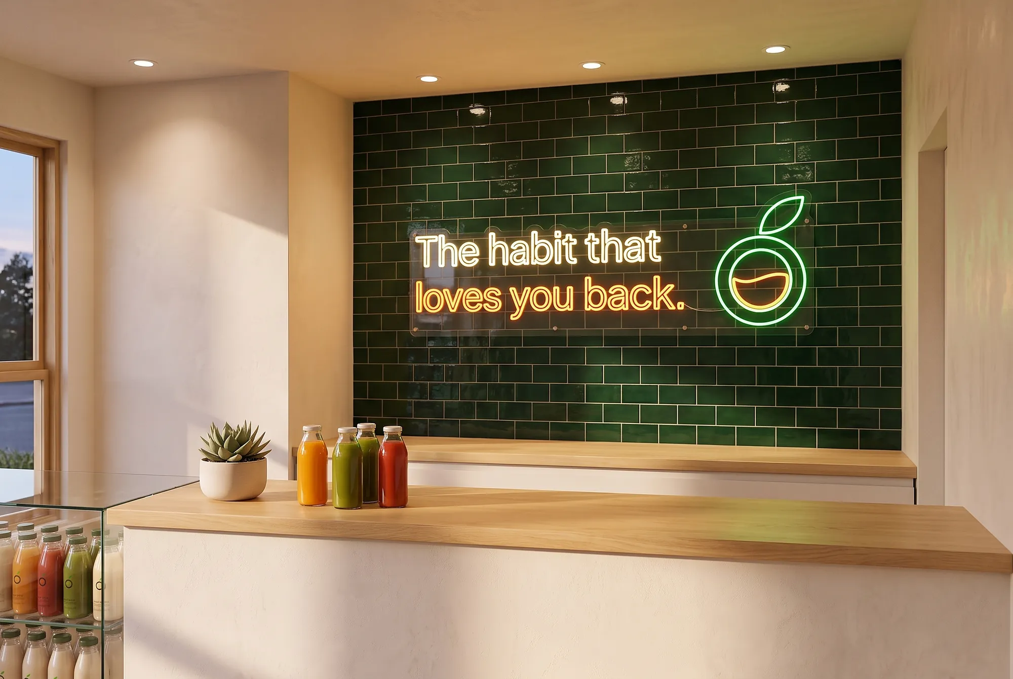 The neon sign inside: The habit that loves you back.